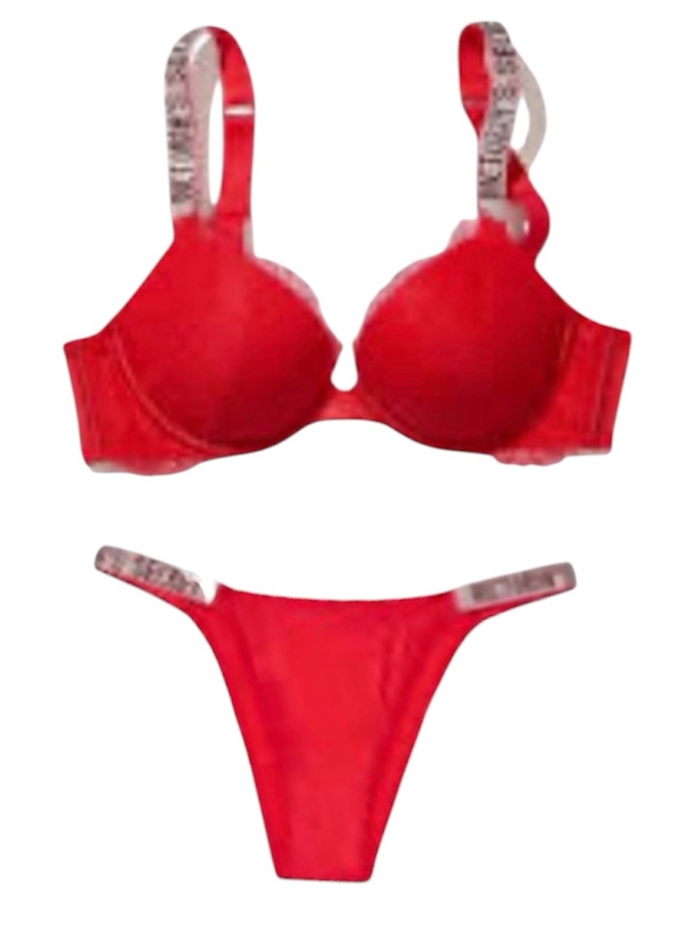 NWT Victoria’s Secret Lace Shine Strap Push-up Bra & Bikini Panty Set —Red
